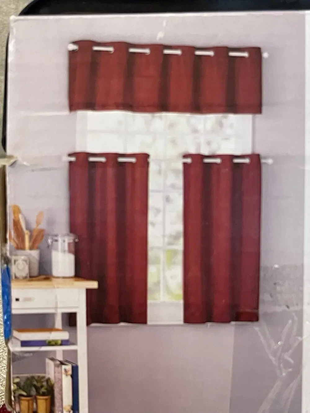 MAINSTAY ELEVATED SOLID 3 PIECE KITCHEN SMALL WINDOW CURTAIN SET